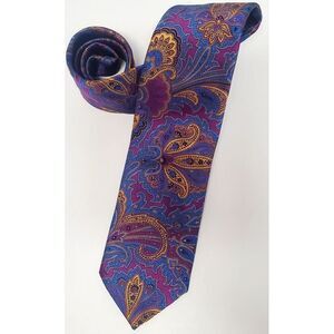 VTG Marty Mathis Necktie Your Personal Clothier Plum/Blue/Gold Paisley Print Tie